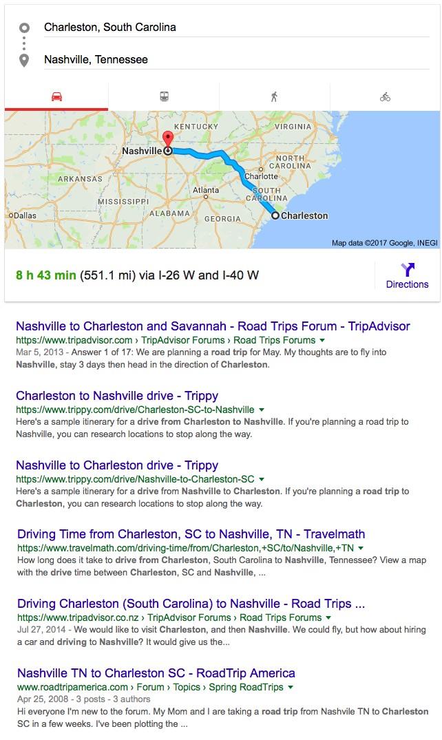 Driving directions as returned by a Google search.