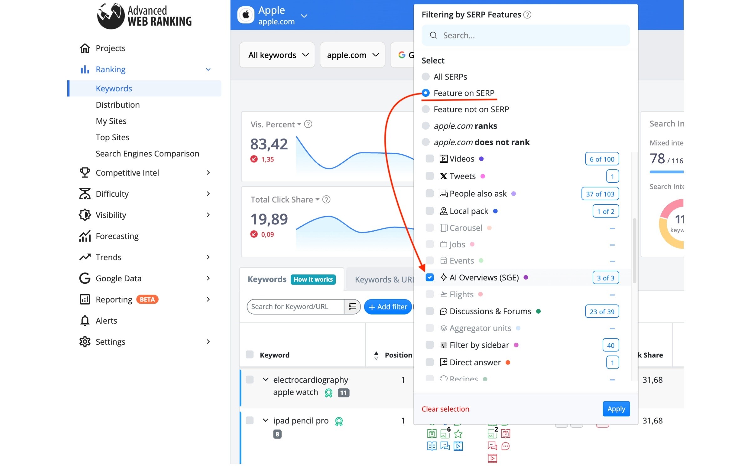 use-serp-features-filter-to-identify-keywords-that-trigger-ai-overviews-sge
