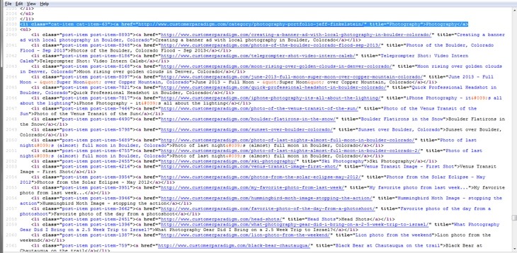 HTML raw code version of sitemap