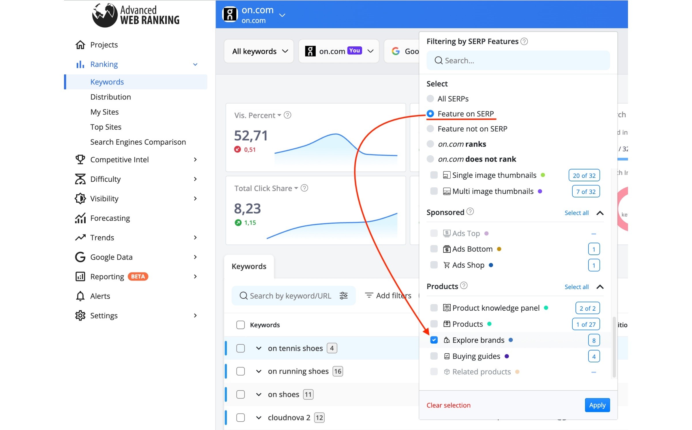 use-serp-features-filter-to-identify-keywords-that-trigger-explore-brands-results