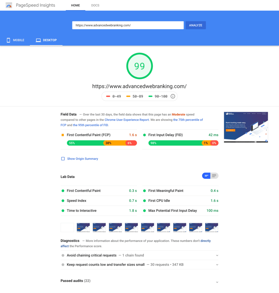 Google Page Speed Insights for Advanced Web Ranking