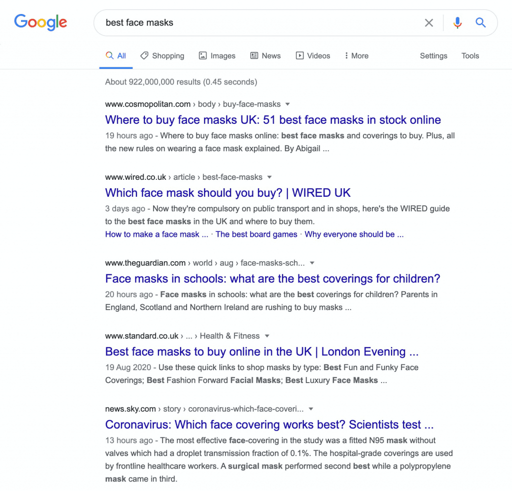 google, best face masks search.