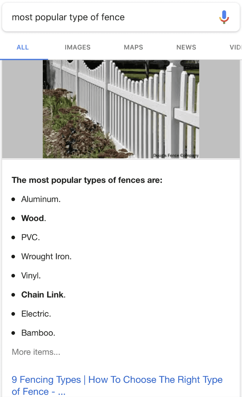 google search, google search result, types of fences. 