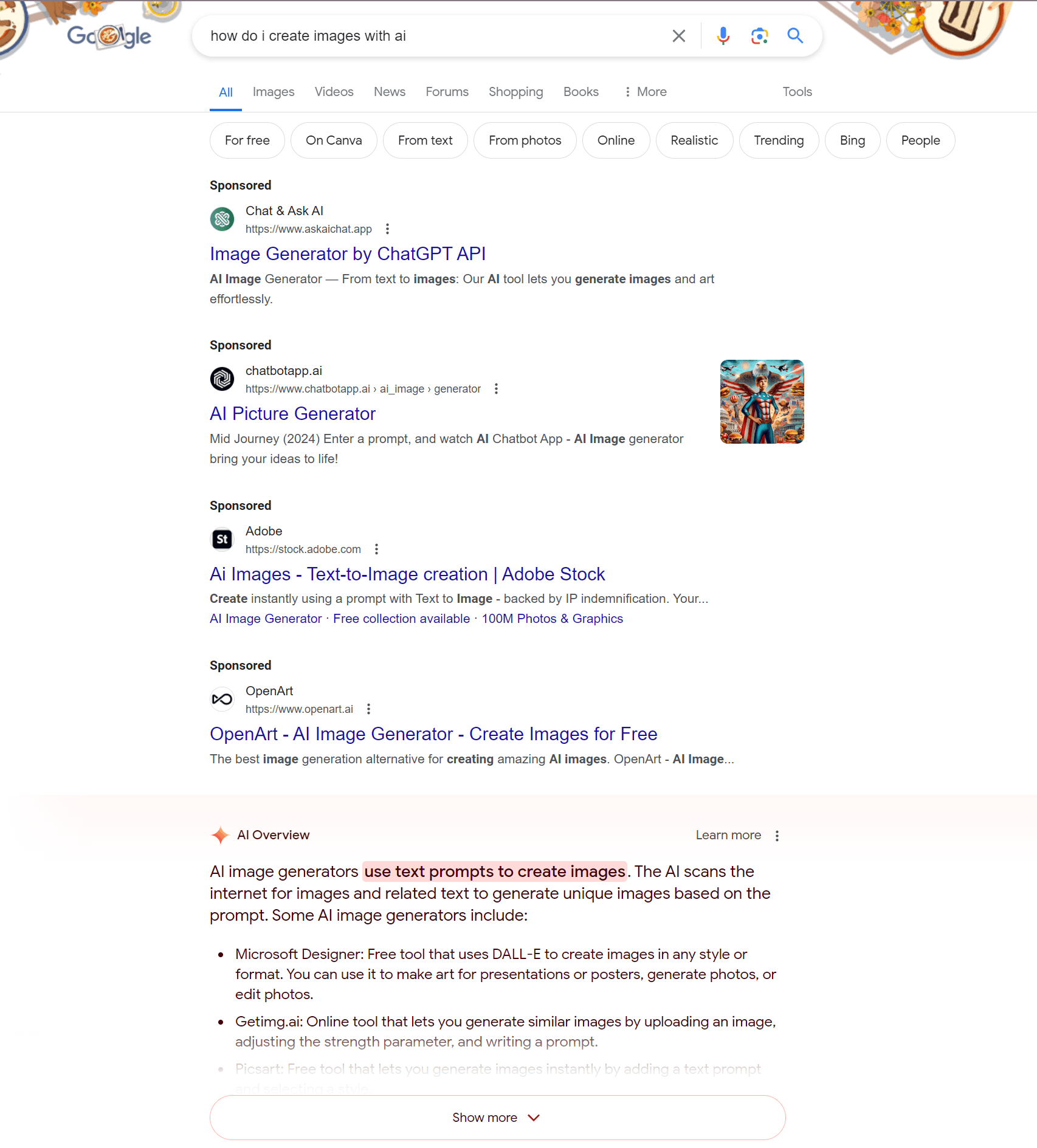 top ads were displayed above the AI Overviews