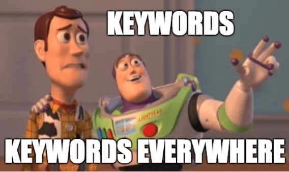 Toystory meme with keywords everywhere.