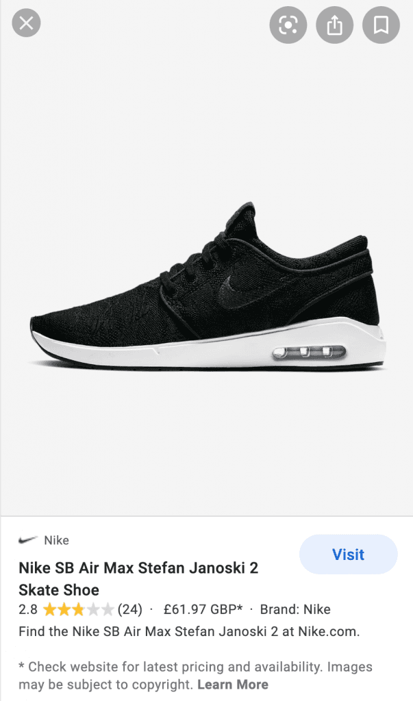 google shop, nike search results. 