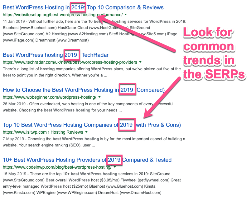 Common trends in SERPs