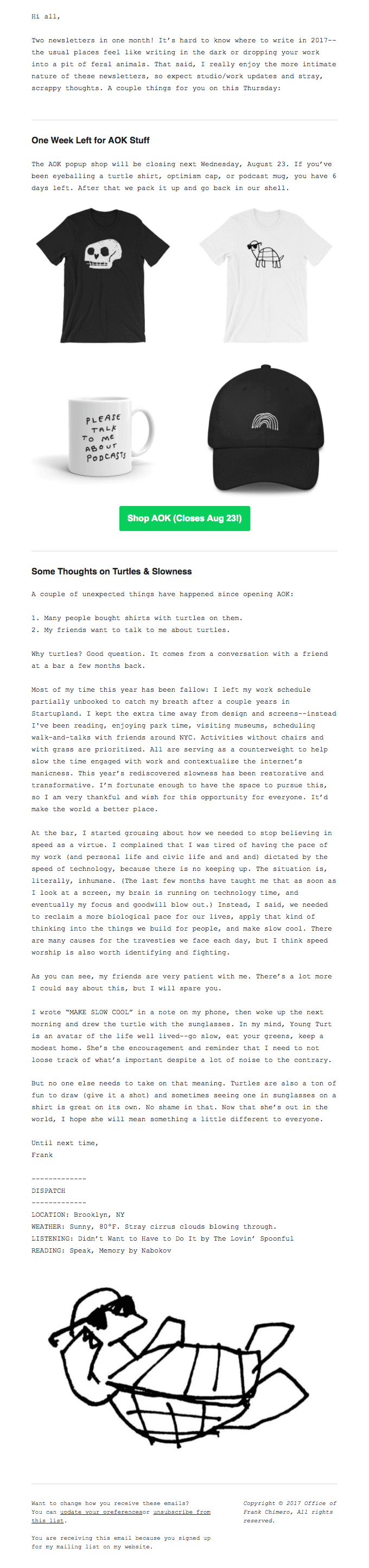 Frank Chimero, email template.
