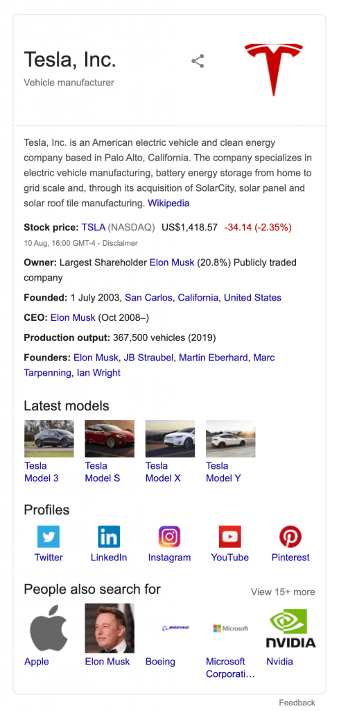 Semantic search, knowledge panel