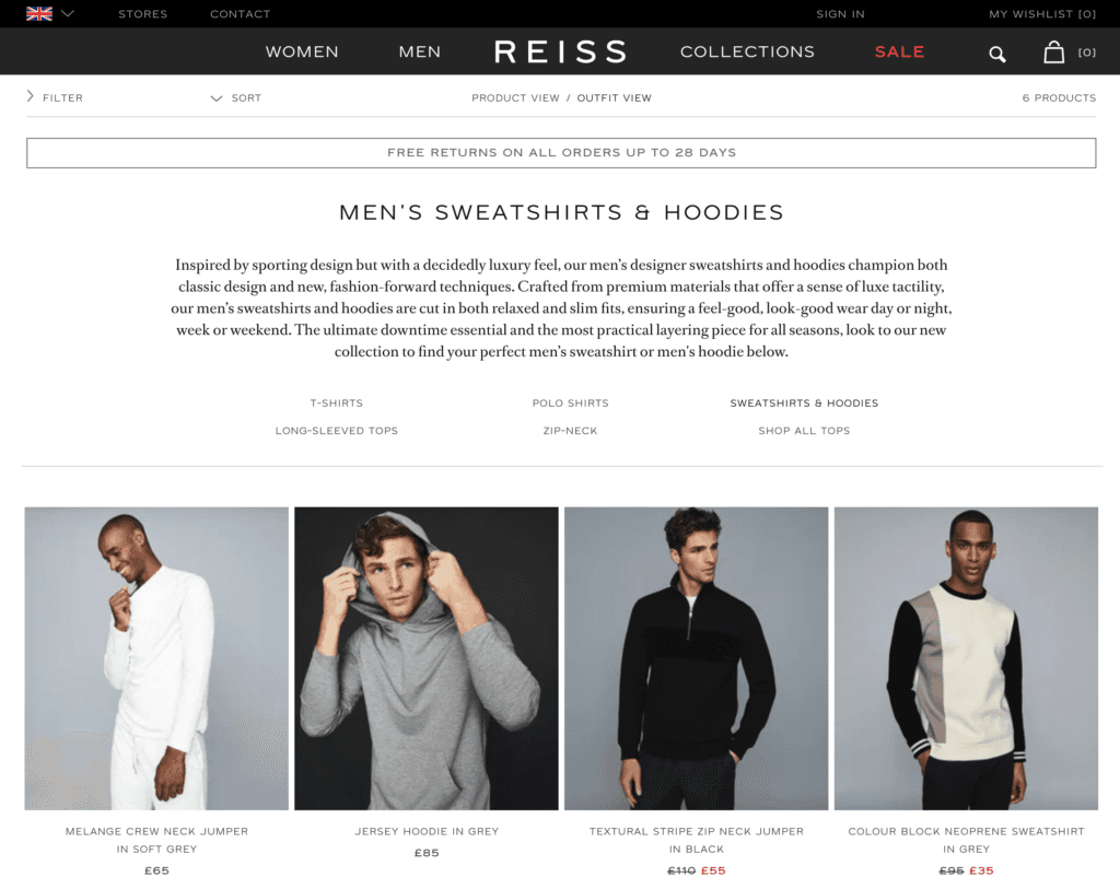 Subcategory page with horizontal links.