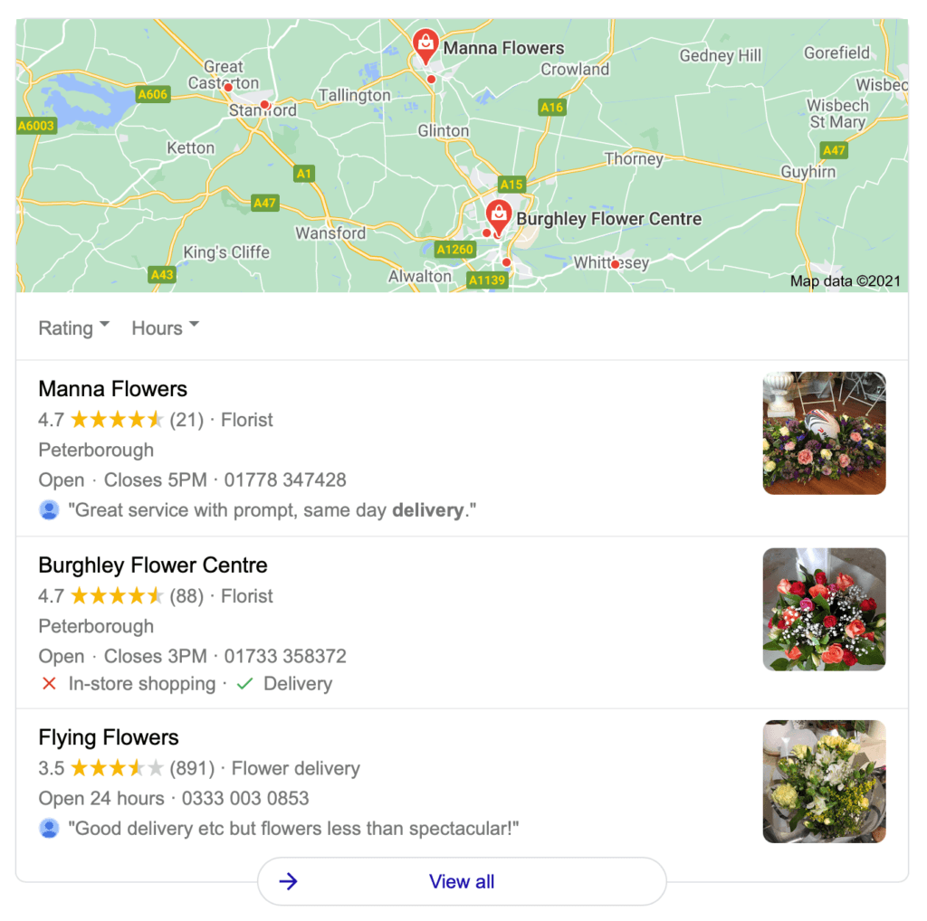Local seo, manna flowers, search results