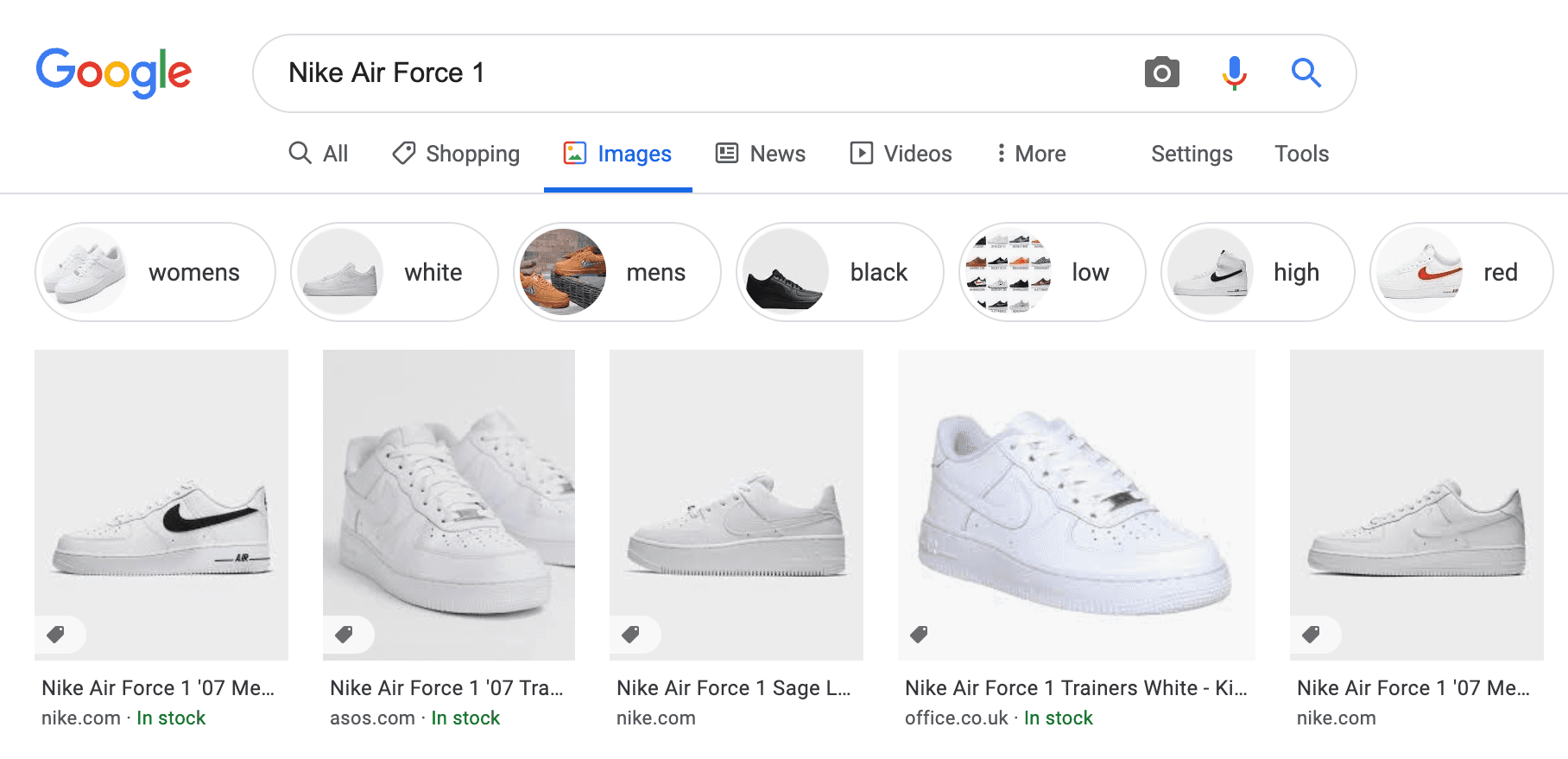 Google Image results with stock structured data.