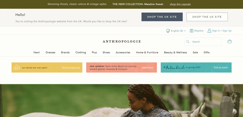 Screenshot from a website that allows users quick access to the country-specific site.